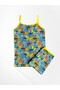 Girl's 100% Cotton Flamingo Patterned Green Thin Strap Tank Top Boxer Set - 2