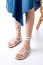 1001-1001 White Ankle Lace-Up Women's Sandals - 3