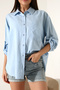 New Season Oversize Pattern Linen Fabric Applique Women's Shirt with Pockets and Epaulettes - 5