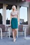 High Waist Wrap Double Breasted Cotton Lycra Fabric Pencil Office Skirt - Emerald