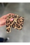 Women's Minimal Card Holder Detailed Wallet with Leopard Keychain Accessory