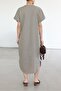 Women's Raw Linen V-Neck Dress Mink 3131 - 6