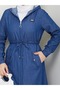 Full-Length Thin Denim Trench Coat with Elastic Cuffs - 2