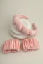 Powder Pink Towel Fabric Twisted Curved Spa and Makeup Women's Crown and 2 Bracelet Set - 3