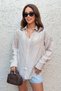 Women Shirt Loose Fit Boyfriend Beige Thick Striped Shirt Single Pocket Long Sleeve - 2