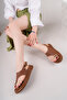 Women's Tan Leather Daily Gold Ring Flip Flop Sandals - 4