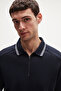 Ds Damat Regular Fit Navy Blue Pique Textured Polo T-Shirt - 2