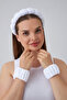 White Towel Fabric Twisted Curved Spa and Makeup Women's Crown and 2 Bracelet Set