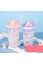Rabbit Glass with Light and Straw, 450 Ml, Beads and Lid, Pink, 20X8 - 4