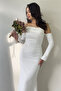 Women's White Strapless Fish Satin Alya Dress with Sleeve Accessories - 2