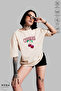 Women's Crew Neck Cherry Printed Cotton Oversize Short Sleeve T-Shirt