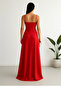 Red Crepe Fabric Slit Detail Evening Dress - 2