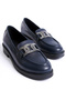 Women's Navy Blue Buckle Loafer Shoes Genuine Leather Metal Buckle Navy Women's Casual Skin Leather Loafer - 2