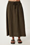Faded Effect Flared Denim Skirt Khaki Lmx0074 - 4