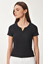 Women's Black Gold Accessory Ribbed Knitted Blouse Zv00297 - 3