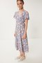 Women's Blue Cream Floral Patterned Summer Viscose Dress Ub00382 - 2