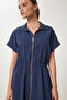 Women's Navy Blue Zippered Midi Poplin Dress Ub00375 - 2