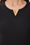 Women's Black Gold Accessory Ribbed Knitted Blouse Zv00297 - 4