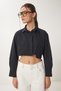Women's Black Pocket Detailed Crop Woven Shirt Kq00007 - 2