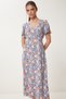 Women's Blue Cream Floral Patterned Summer Viscose Dress Ub00382