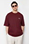 Bordo Oversize %100 Pamuklu Bisiklet Yaka Minimal Yazı Baskılı Tok Kumaş T-shirt TMNSS23TS00084