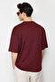 Bordo Oversize %100 Pamuklu Bisiklet Yaka Minimal Yazı Baskılı Tok Kumaş T-shirt TMNSS23TS00084 - 3