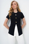 Women's Black Crew Neck Gold Button Detailed Slit Ottoban Blouse Alc-X14169
