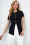 Women's Black Crew Neck Gold Button Detailed Slit Ottoban Blouse Alc-X14169 - 4