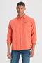 Relaxed Fit Wide Cut 100% Cotton Orange Shirt - 4
