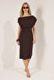 Kahverengi Midi Büzgü/Drape Detaylı Örme Elbise TWOSS25EL00780 - 2