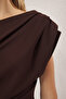 Kahverengi Midi Büzgü/Drape Detaylı Örme Elbise TWOSS25EL00780 - 3