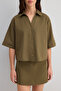 Khaki Thin Gabardine Boxy Cotton Shirt Twoss25Go00159 - 3