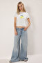 Ekru Limon Baskılı Fitted/Vücuda Oturan Örme T-shirt TWOSS25TS00108 - 2