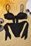 Siyah Bağlamalı Straplez Kaplı Brazilian Yüksek Bel Bikini Takımı TBESS25BT00086