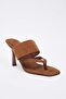 Tan Suede Square Toe Flip Flops Women's 8.5 cm Thin Heeled Slippers Takss25To00098 - 4