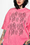 Cats Line V2 Printed Oversize Unisex Washable Pink Tshirt - 5