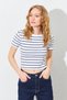 Women's White-Black (25512) Crew Neck Striped Short Sleeve Full Lycra Ribbed T-Shirt - 8