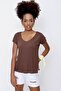 Women's Brown V-Neck Wide Casual T-Shirt - 2