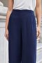 Women's Silky Textured Modal High Waist Side Pockets Elastic Back Wide Leg Loose Palazzo Trousers-Navy - 6