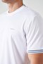 Men's White Crew Neck Sleeve Collar Stripe Kagi Fabric T-Shirt - 4