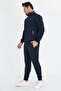 Men's Cotton Stand Collar Tracksuit Set Navy Blue 5749-L - 3