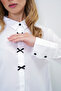 Women's White Contrast Buttoned Bow Detailed Hidden Placket Woven Shirt Prmx13880