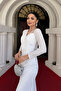 Sequin Sequin Fabric Design Dress with Shirring Detail - White - 4