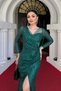 Sequin Fabric Design Dress with Shirring Detail - Emerald Green - 4