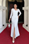 Sequin Sequin Fabric Design Dress with Shirring Detail - White
