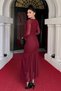 Tulle Fabric Gather Detailed Pencil Dress - Bordo - 5