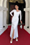 Sequin Sequin Fabric Design Dress with Shirring Detail - White - 2