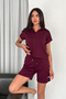 Women's Modal Fabric Seasonal Shorts Suit-Burgundy - 4