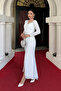 Sequin Sequin Fabric Design Dress with Shirring Detail - White - 5