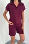 Women's Modal Fabric Seasonal Shorts Suit-Burgundy - 6
